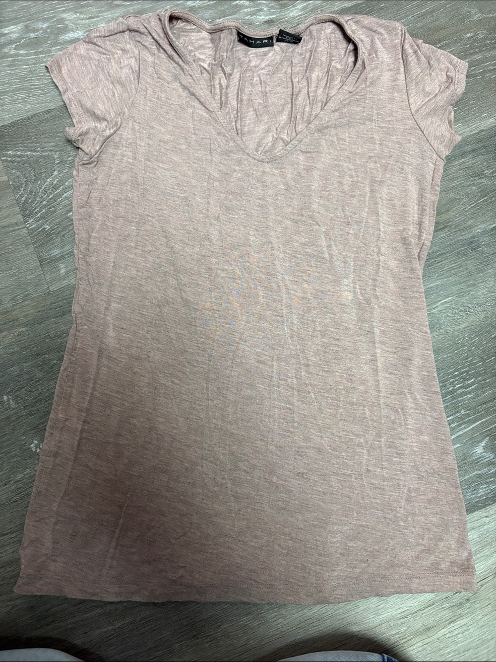 Tahari Tan V-Neck Short Sleeve Tee